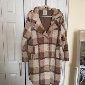 Womens Plaid Mixed Nude Faux Shearling/Sherpa Coat